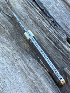 BUCK 110 LEROY REMER & WBC ** WENGE WOOD TURKEY FEATHER BRASS NAPPED BOLSTERS RRR KNIVES #10