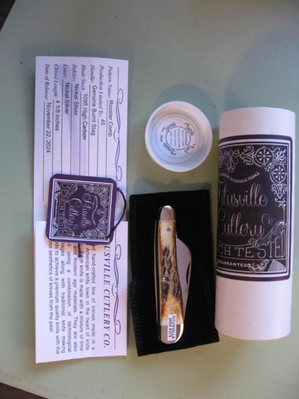 DANIELS FAMILY KNIFE BRANDS-TITUSVILLE CUTLERY-ROOSTER COMB-BURNT STAG #2 DANIELS FAMILY KNIFE BRANDS-TITUSVILLE CUTLERY-ROOSTER COMB-BURNT STAG #2