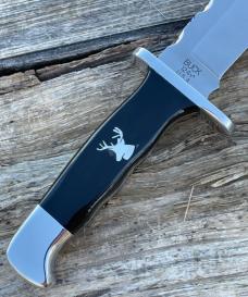 BUCK 124 FRONTIERSMAN LEROY REMER & WBC ** BUFFALO HORN W/NICKEL SILVER DEER INLAY RRR KNIVES #11