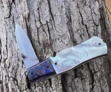 VINCENZO BALISTRERI CUSTOM MOTHER OF PEARL TIMASCUS BOLSTER DAGGER SLIP-JOINT