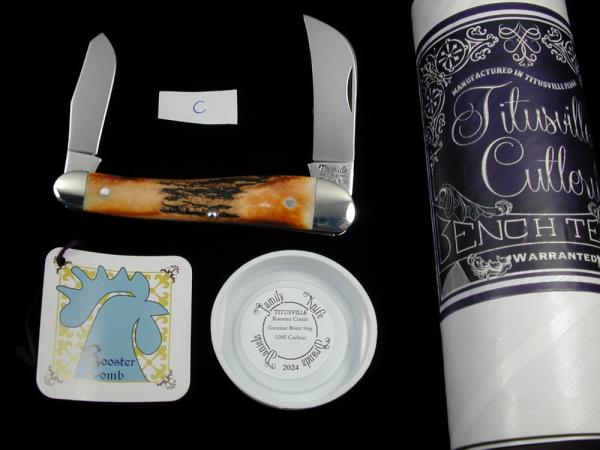 Titusville Cutlery Genuine Burnt Stag Rooster Comb Farmer Knife Super Rare 1 of 45 COA USA Made 2024 Titusville Cutlery Genuine Burnt Stag Rooster Comb Farmer Knife Super Rare 1 of 45 COA USA Made 2024