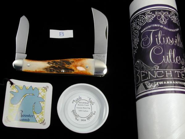 Titusville Cutlery Genuine Burnt Stag Rooster Comb Farmer Knife Super Rare 1 of 45 COA USA Made 2024
