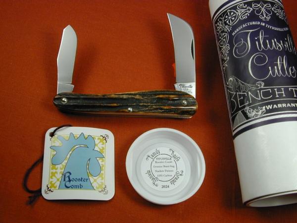 Titusville Cutlery Burnt Stag Shadow Pattern Rooster Comb Farmer Knife Rare 1 of 15 COA 2024 USA Titusville Cutlery Burnt Stag Shadow Pattern Rooster Comb Farmer Knife Rare 1 of 15 COA 2024 USA