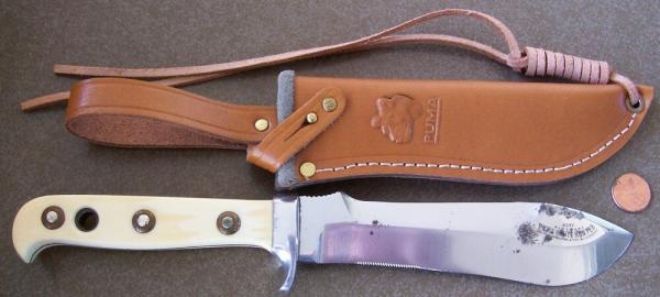 Ivory handled PUMA White Hunter Knife with leather Sheath