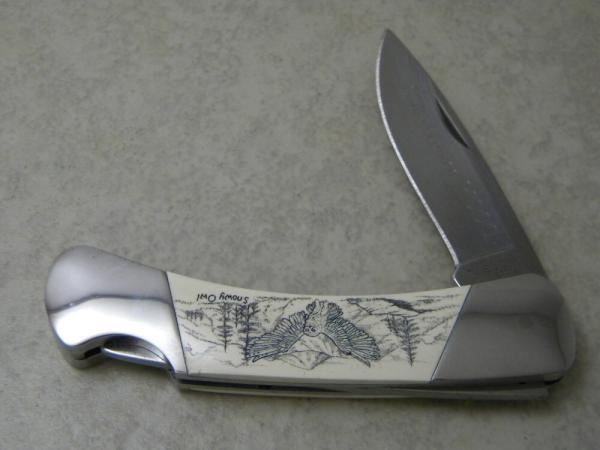 Buck 500 USA "Snowy Owl" Limited Edition Scrimshaw Lockback Knife 1998 Buck 500 USA "Snowy Owl" Limited Edition Scrimshaw Lockback Knife 1998