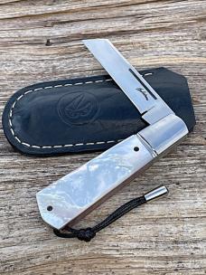 VINCENZO BALISTRERI CUSTOM MOTHER OF PEARL WHITE WOLF SLIP-JOINT
