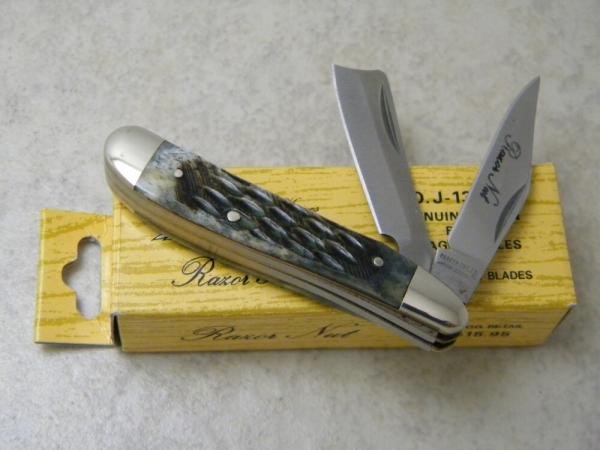 Parker Cut. Co. Surgical Steel Japan Green Bone Stag Razor Nut Knife NIB