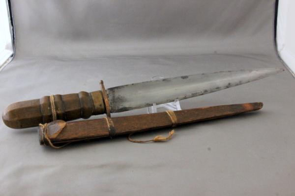 Dagger by Unknown Maker, Wood Handle and Original Wooden Sheath, Old Knife, Free Shipping