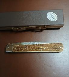 THIS 13" ITALIAN STAG DAMASCUS "PICKLOCK" SWINGUARD WAS MADE BY ANTONIO CONTINI