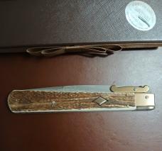 THIS 13" ITALIAN STAG DAMASCUS "PICKLOCK" SWINGUARD WAS MADE BY ANTONIO CONTINI