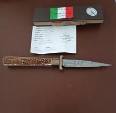 THIS 13" ITALIAN STAG DAMASCUS "PICKLOCK" SWINGUARD WAS MADE BY ANTONIO CONTINI