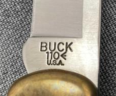 Buck 110 Lockback – Rosewood & Brass – 2010 with Brown Leather Sheath