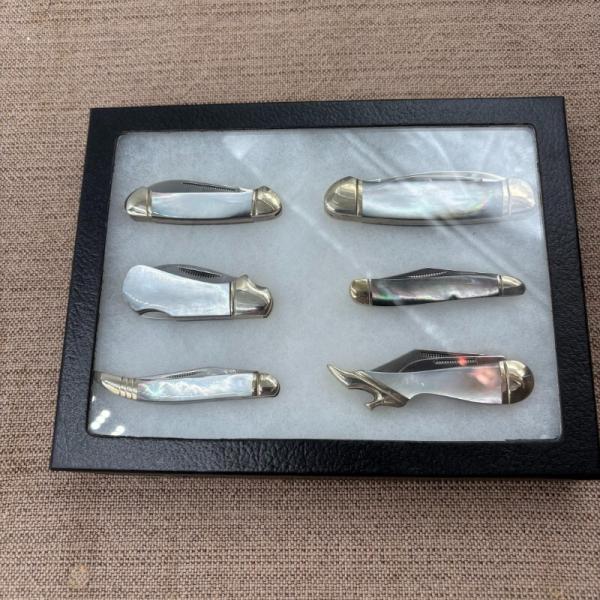 Queen City Black Pearl 6pc  Pocket Knife Set, canoe, peanut, Cub, toothpick, leg