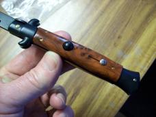 Vintage Frank Beltrame Italian 9 Inch Stiletto Automatic W/Black Blade Exotic Hardwood UNUSED!