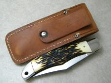 Schrade + USA 227UH Uncle Henry Staglon Folding Bowie/Hunter Knife & Pouch - NIB