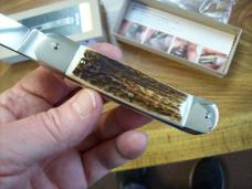 Hubertus Knife Solingen, Germany Large Size 11 Clip-Point Blade Genuine Stag/Antler NIB