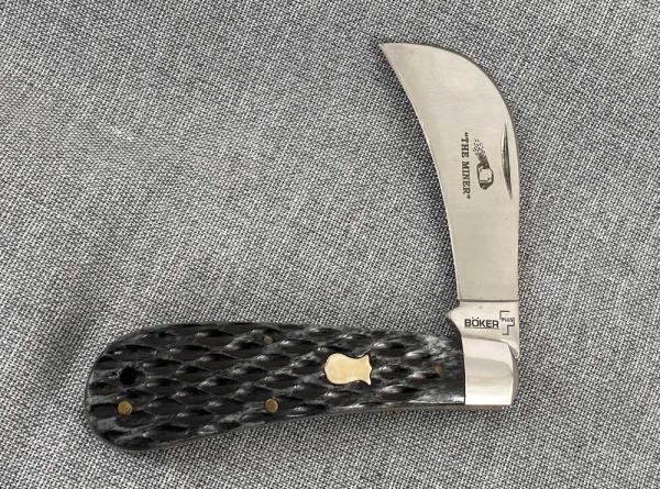 Boker Plus – China – Miner Hawkbill Pruner – Jigged Grey Bone