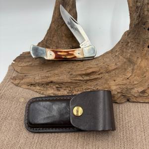 Sears Craftsman 95137 (Parker) Lockback Hunter Pocket Knife leather sheath (75)