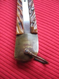 Vintage Japan Shell Puller Bone Switchblade Knife
