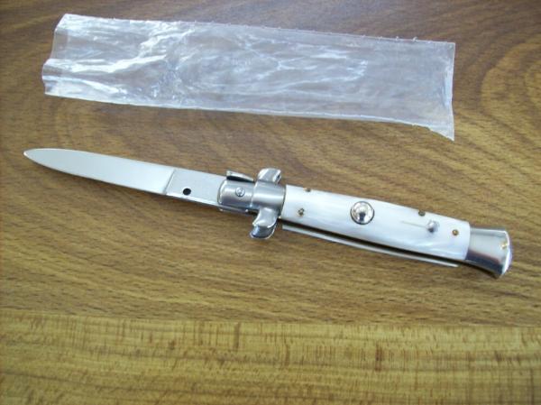 Vintage B Rostfrei Italian 8 Inch Stiletto Automatic W/White Acrylic handles Flat Ground UNUSED! Vintage B Rostfrei Italian 8 Inch Stiletto Automatic W/White Acrylic handles Flat Ground UNUSED!
