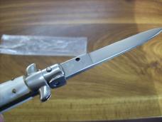 Vintage B Rostfrei Italian 8 Inch Stiletto Automatic W/White Acrylic handles Flat Ground UNUSED!