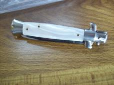 Vintage B Rostfrei Italian 8 Inch Stiletto Automatic W/White Acrylic handles Flat Ground UNUSED!