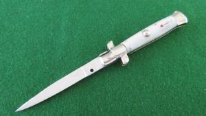 c. 1960's Rostfrei IMPORT 1 18cm WHITE Pearl Handle Swivel Bolster RED DOT
