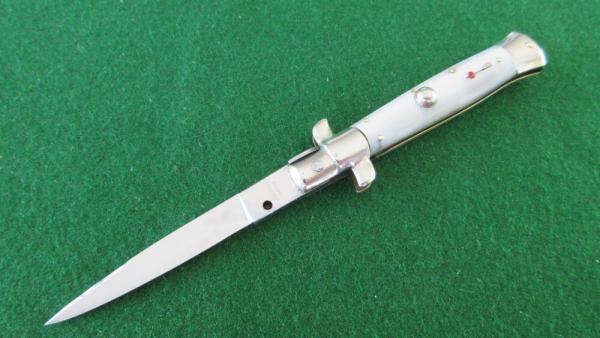 c. 1960's Rostfrei IMPORT 1 18cm WHITE Pearl Handle Swivel Bolster RED DOT