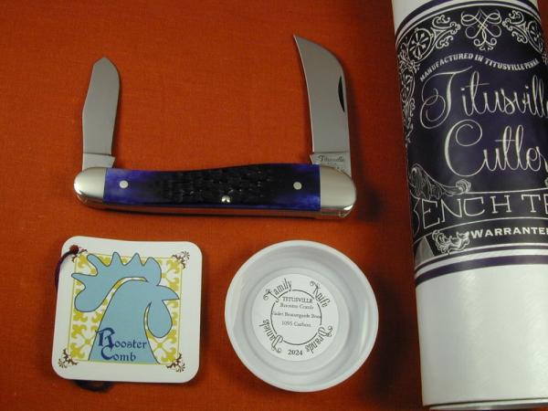 Titusville Cutlery Violet Jigged Bone Rooster Comb Farmer Knife Super Rare 1 of 5 COA USA Made 2024 Titusville Cutlery Violet Jigged Bone Rooster Comb Farmer Knife Super Rare 1 of 5 COA USA Made 2024