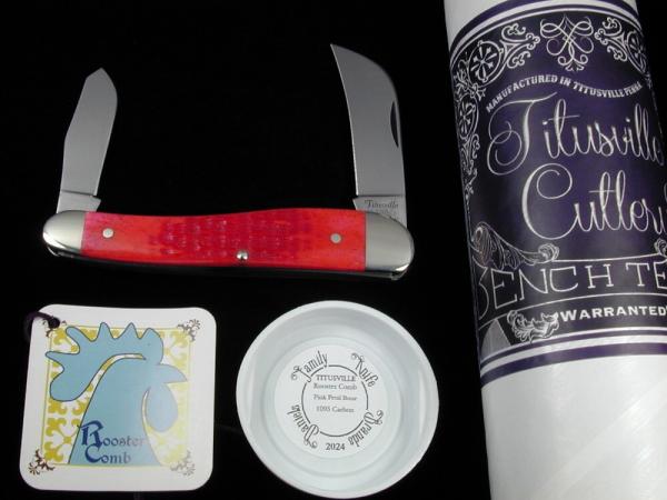 Titusville Cutlery Pink Petal Jigged Bone Rooster Comb Farmer Knife Super Rare 1 of 4 COA USA 2024 Titusville Cutlery Pink Petal Jigged Bone Rooster Comb Farmer Knife Super Rare 1 of 4 COA USA 2024