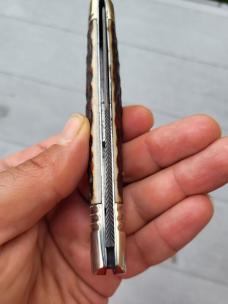 4 3/4" Custom Handmade Pocket Knife, Nice Pattern Damascus blade with Filework