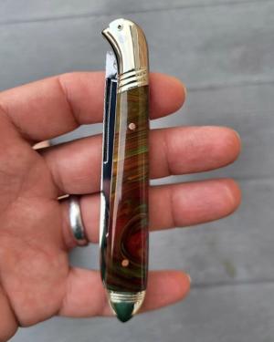 Rare 4 1/4" Custom made Bird's Head Bolster Knife with Filework, Nice Scales!