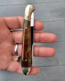 Rare 4 1/4" Custom made Bird's Head Bolster Knife with Filework, Nice Scales!