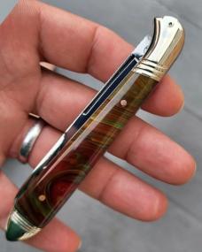 Rare 4 1/4" Custom made Bird's Head Bolster Knife with Filework, Nice Scales!