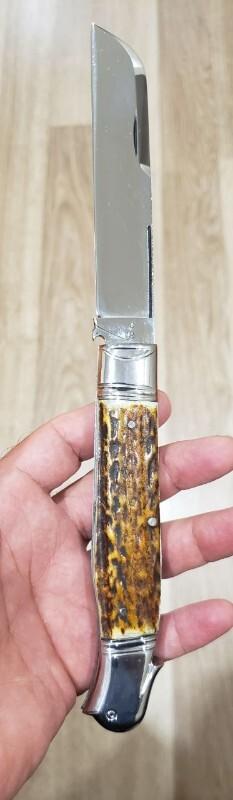 5 1/2 " Big Custom Made Bird's Head Bolster Knife, Premium Stag handle