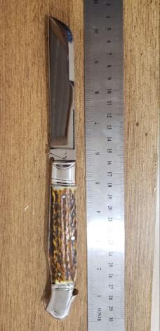 5 1/2 " Big Custom Made Bird's Head Bolster Knife, Premium Stag handle 