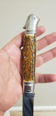5 1/2 " Big Custom Made Bird's Head Bolster Knife, Premium Stag handle 