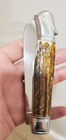 5 1/2 " Big Custom Made Bird's Head Bolster Knife, Premium Stag handle 