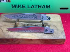 CASE XX 3 DOT USA 1977 KNIFE PARTS--BLADES--BLUE SCROLL---TRAPPER 5254 SSP