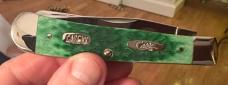 2000 Case XX Unique Christmas knife w/ 2 different Shields. Bright Green TRANSITION Trapper.  Mint!