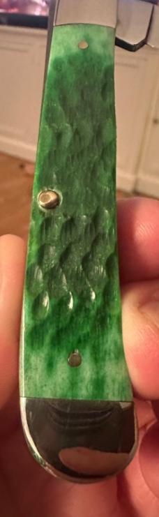 2000 Case XX Unique Christmas knife w/ 2 different Shields. Bright Green TRANSITION Trapper.  Mint!
