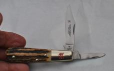 Henckels 1990's 2 Bl Barlow Gnarly Stag Factory Mint HK 16-S 3 1/2" Closed Mirror Polished 