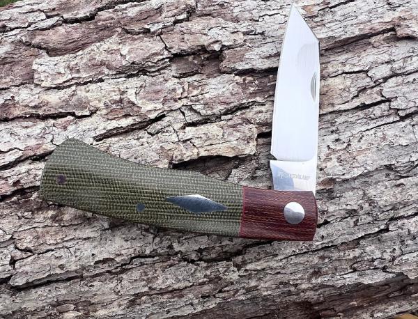 STEENKAMP NATIVE M390 GREEN CANVAS MICARTA X CUT MICARTA BOLSTER SLIP-JOINT STEENKAMP NATIVE M390 GREEN CANVAS MICARTA X CUT MICARTA BOLSTER SLIP-JOINT