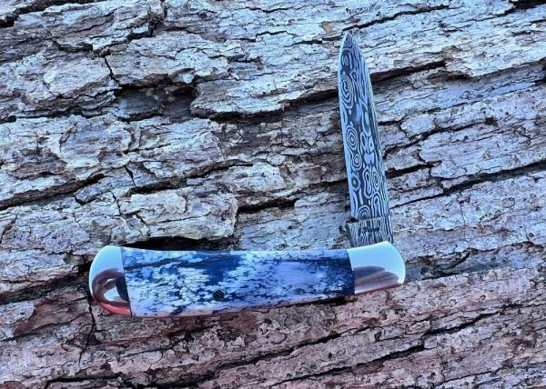 JEFF PEARCE CUSTOM BLUE MAMMOTH IVORY DAMASTEEL BLADE PEN KNIFE JEFF PEARCE CUSTOM BLUE MAMMOTH IVORY DAMASTEEL BLADE PEN KNIFE