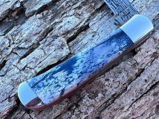 JEFF PEARCE CUSTOM BLUE MAMMOTH IVORY DAMASTEEL BLADE PEN KNIFE