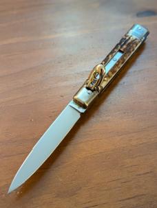 NEW OLD STOCK AKC ITALIAN SLIMLINE LEVERLOCK 20cm - 8” STAG HORN.. 