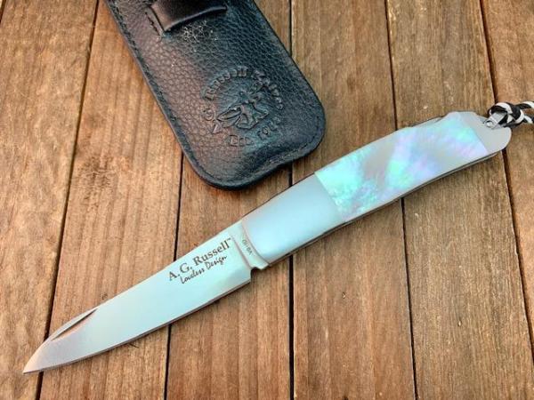 A.G Russell Robert Loveless designed Semi Skinner Lockback Mother of Pearl Moki Made Seki Japan A.G Russell Robert Loveless designed Semi Skinner Lockback Mother of Pearl Moki Made Seki Japan