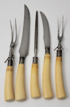 Antique Victorian Ivory, sterling, Damascus Steel Carving Set c1886  L.F.&C. (Landers Frary & Clark)