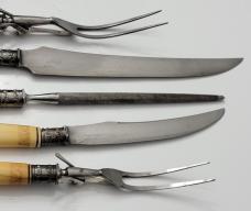 Antique Victorian Ivory, sterling, Damascus Steel Carving Set c1886  L.F.&C. (Landers Frary & Clark)