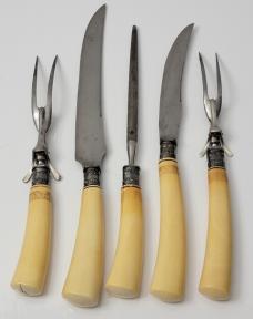 Antique Victorian Ivory, sterling, Damascus Steel Carving Set c1886  L.F.&C. (Landers Frary & Clark)